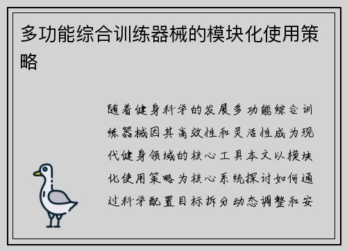 多功能综合训练器械的模块化使用策略